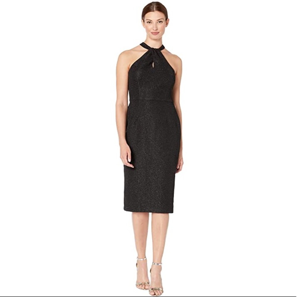 London Times Glittery Twist Neck Sheath Dress